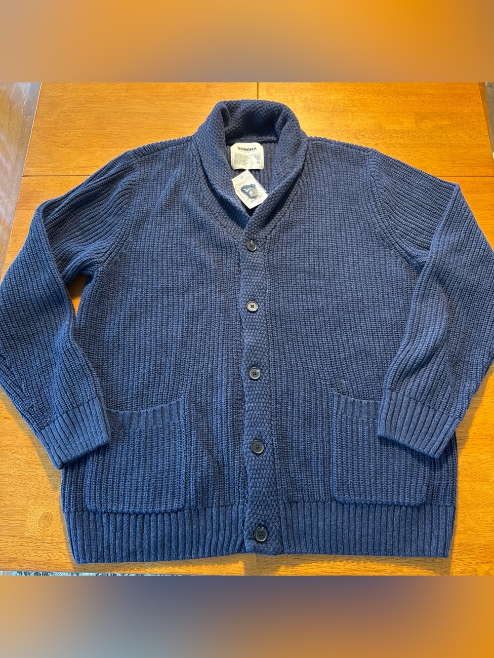 NWT Sonoma Men's Shawl Collar Cardigan Sweater - Navy button up fisherman